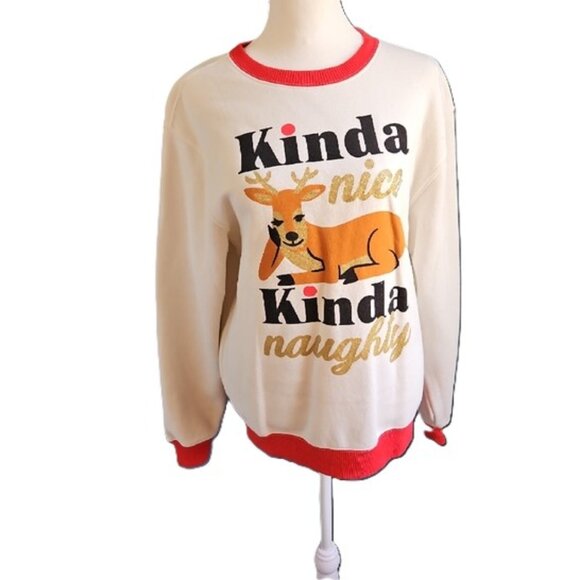 10 - Mighty Fine White and Red Boxy Sweatshirt - Medium - Picture 1 of 6